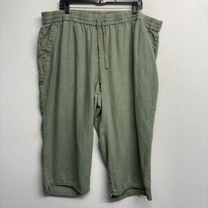 Talbots Green 100% Linen Crop Capris Pull On 3xp petite